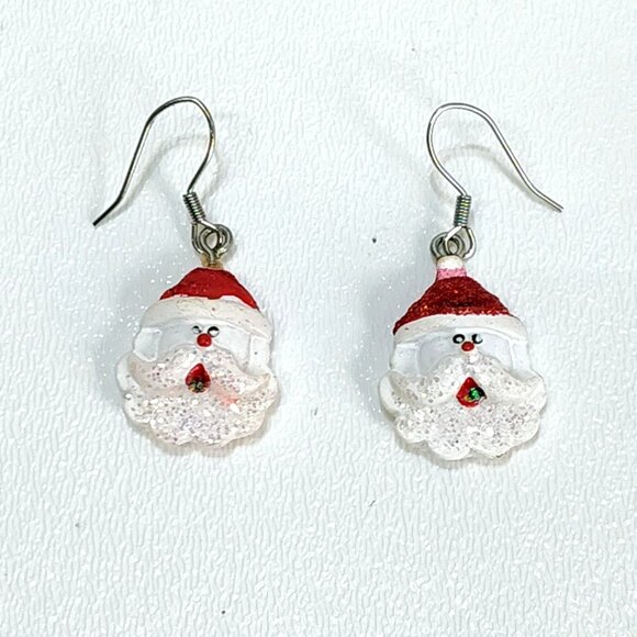 Holiday Earrings & A Santa Claus Pendant Set Red & Green Vintage Jingle Bells - Picture 11 of 13